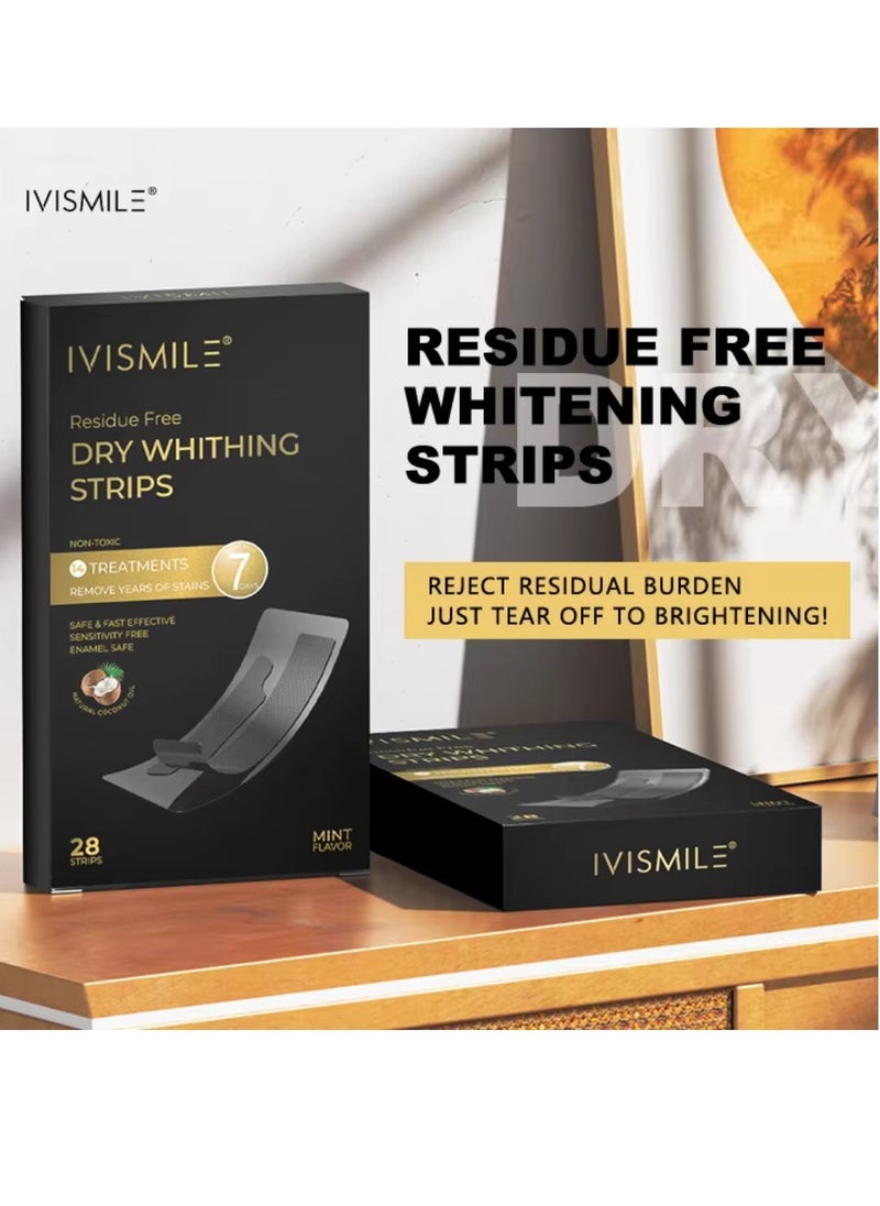 IVISMILE Residue Free Dry Whitening Strips 14 Treatments 28 Strips Dry Coconut Whitening Strips with Mint Safe Effective No Residue Whiten Teeth Strips Remove Tea Coffee and Food Stains PAP + Strips  - Image 4