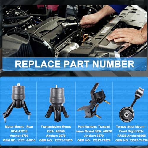 DOFOCH Engine Motor and Transmission Mount Compatible with 1997-2001 Toyota Camry 2.2L, 2000-2001 Toyota Solara 2.2L Replaces# A6256 A7219 A7238 A7241-4PCS - Image 3
