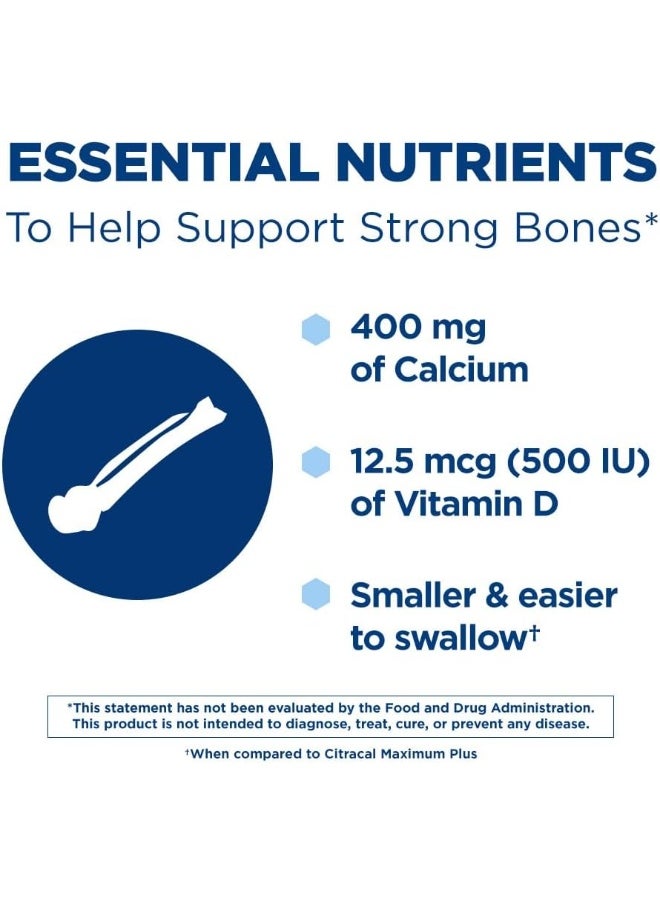 Petites, Highly Soluble, Easily Digested, 400 Mg Calcium Citrate With 500 Iu Vitamin D3, Bone Health Supplement For Adults, Relatively Small Easy-To-Swallow Caplets, 375 Count