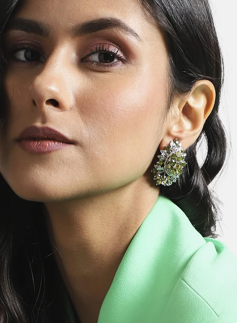 SOHI Textured Crystal Artificial Stud Earring Jewellery