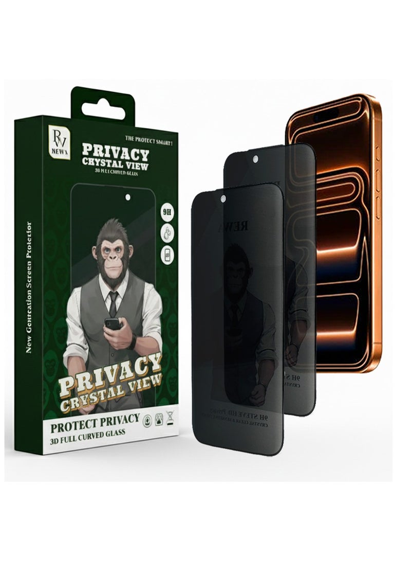 REWA Privacy Screen Protector for iPhone 17 Pro Max – 2 PCS, 9H Tempered Glass, 3D Curved Full Coverage, Anti-Spy Privacy Filter, Anti-Scratch, Shock Resistant, Oleophobic Coating, Easy Bubble-Free Installation - Image 1