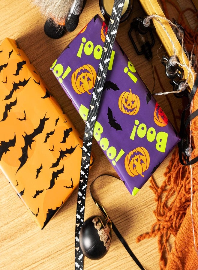 LeZakaa Halloween Wrapping Paper Roll - Mini Roll - Pumpkin with Boo Letters/Bat/Spider Web Print for Gift Wrap, DIY Craft - 17 x 120 inches - 3 Rolls (42.5 sq.ft.ttl. - Image 5