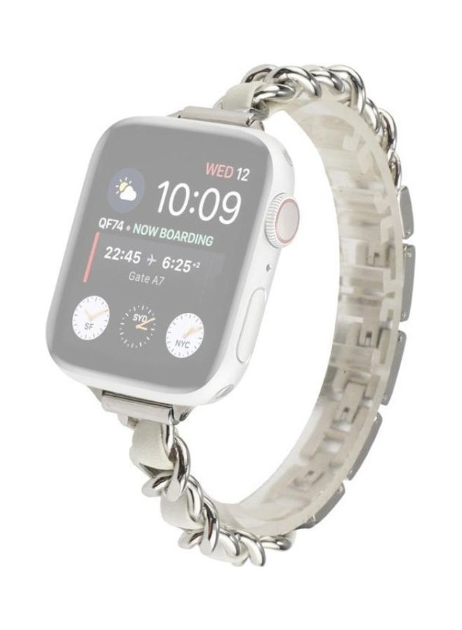 HuHa Single Row Metal Replacement Strap Watchband for Apple Watch Series 7/6/SE/5/4/3/2/1 38/40/41mm Silver/White - Image 1