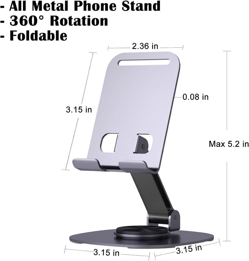 coku Mobile Phone Stand 360° Rotation Height and Angle Adjustable Cell Phone Stand for Desk Office Foldable Desktop Phone Holder for Smartphone 4-10'' Tablet Holder (Gray) - Image 2
