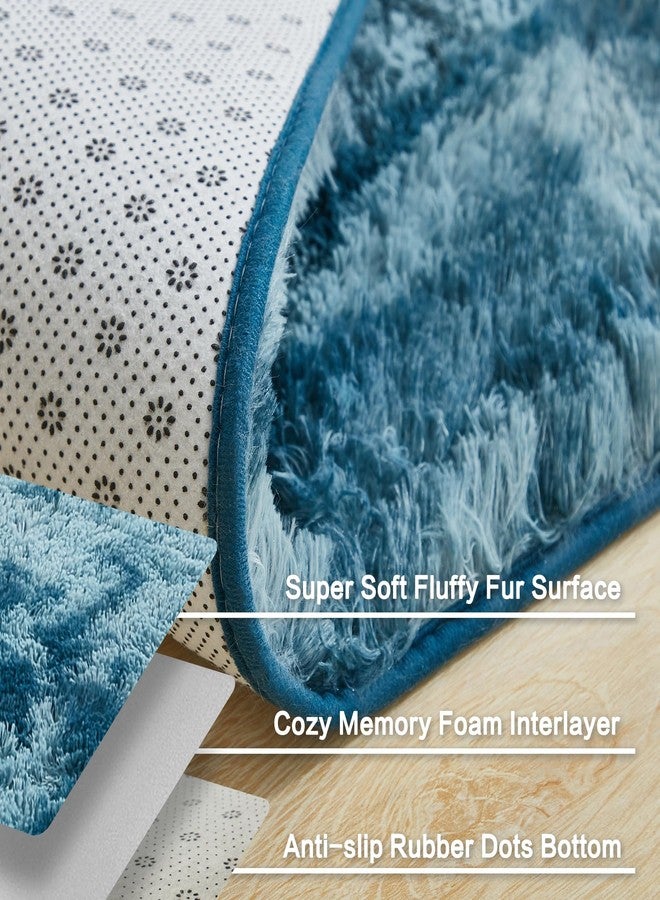 Andency Soft Area Rugs for Living Room Bedroom, 5x8 Fluffy Shaggy Bedside Rug, Non-Slip Large Shag Fuzzy Plush Carpets for Bedroom Kids Dorm Nursery Home Decor Aesthetic, Tie-Dyed Navy Blue - Image 5