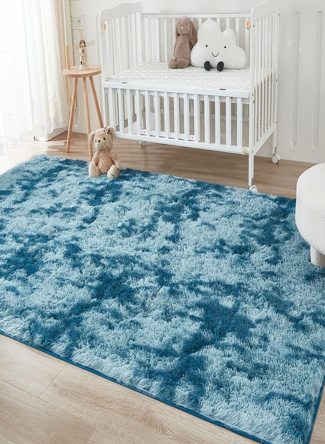 Andency Soft Area Rugs for Living Room Bedroom, 5x8 Fluffy Shaggy Bedside Rug, Non-Slip Large Shag Fuzzy Plush Carpets for Bedroom Kids Dorm Nursery Home Decor Aesthetic, Tie-Dyed Navy Blue - Image 4