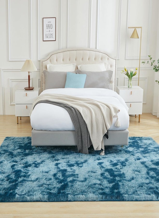 Andency Soft Area Rugs for Living Room Bedroom, 5x8 Fluffy Shaggy Bedside Rug, Non-Slip Large Shag Fuzzy Plush Carpets for Bedroom Kids Dorm Nursery Home Decor Aesthetic, Tie-Dyed Navy Blue - Image 3