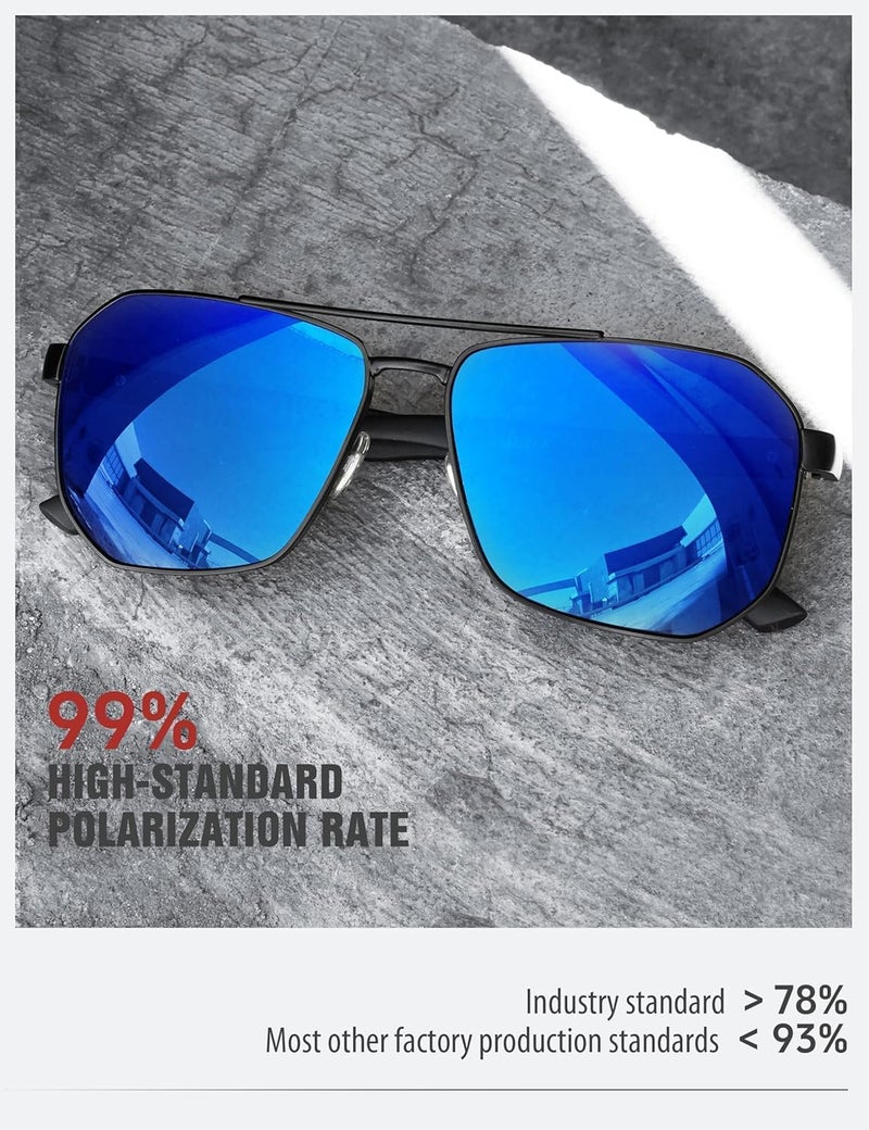 LUENX Aviator Sunglasses for Men Square Polarized Polygon Lens - UV 400 Protection with Accessories 61MM Driving Outdoor - Image 5