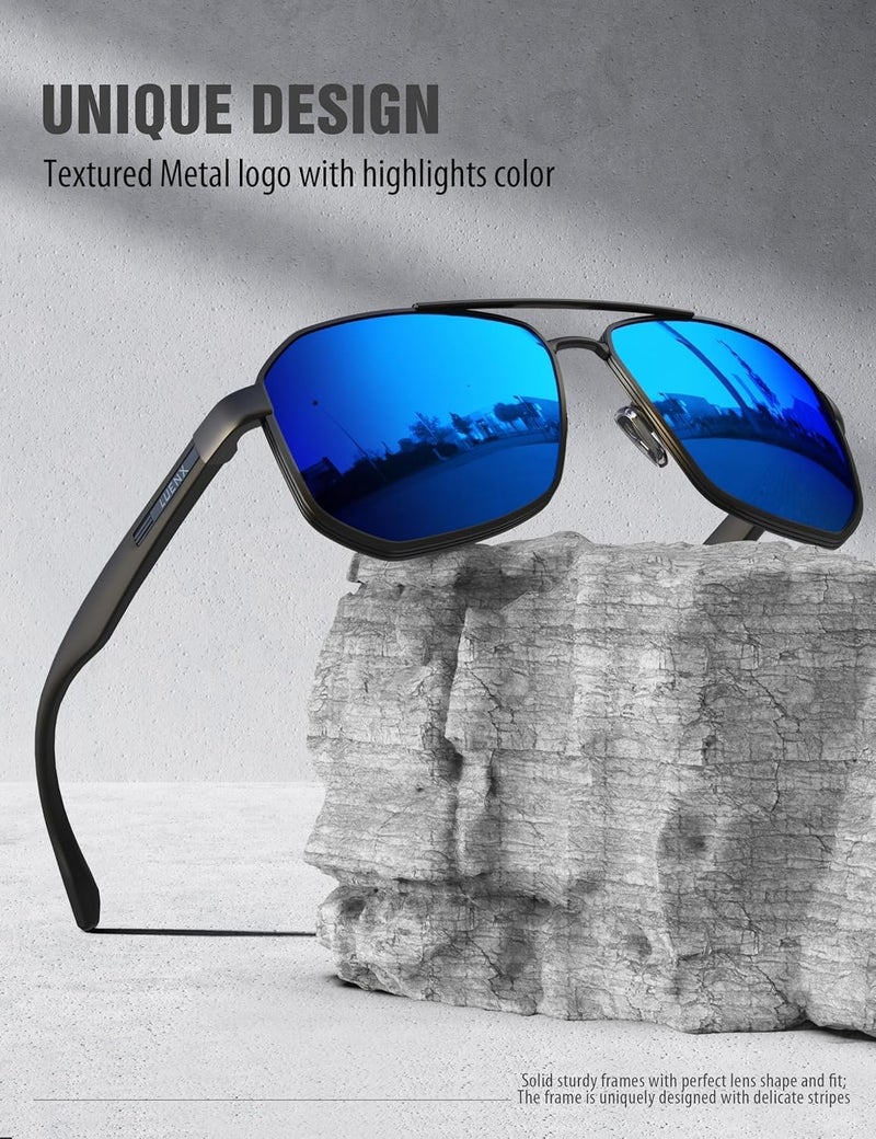 LUENX Aviator Sunglasses for Men Square Polarized Polygon Lens - UV 400 Protection with Accessories 61MM Driving Outdoor - Image 4