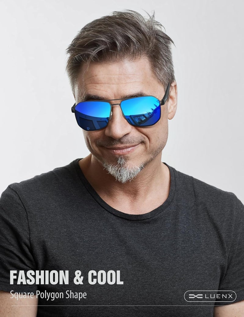 LUENX Aviator Sunglasses for Men Square Polarized Polygon Lens - UV 400 Protection with Accessories 61MM Driving Outdoor - Image 2