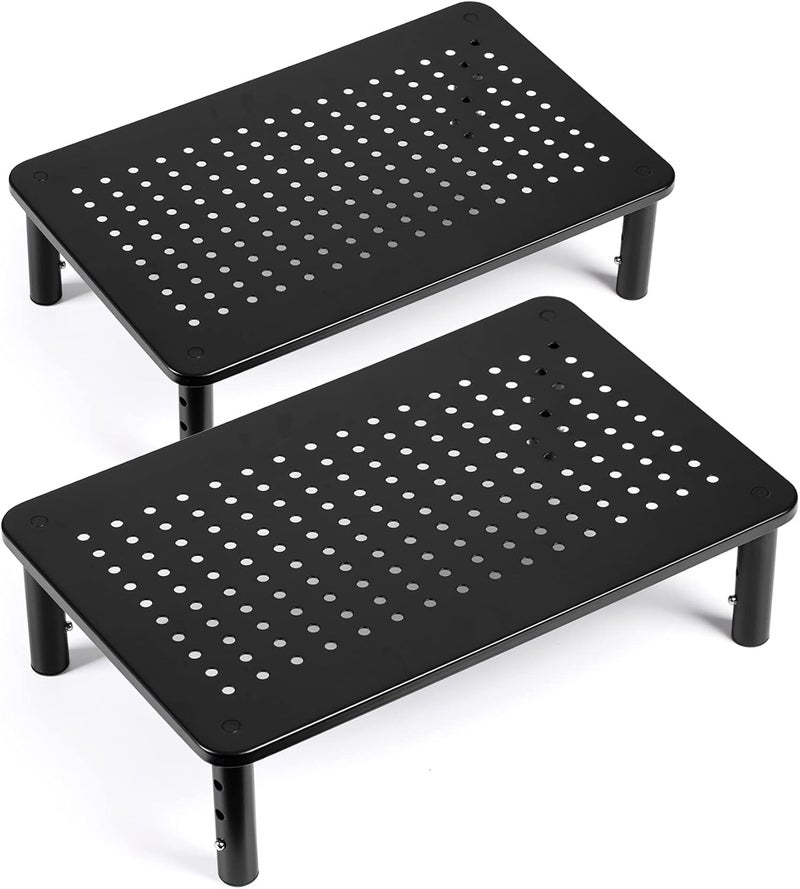LOTEYIKE – حاملات شاشات قابلة للرفع، مناسبة لشاشات الكمبيوتر المكتبية وشاشات التلفزيونات ذات الشاشات المسطحة، أرفف معدنية قوية لشاشات الكمبيوتر المحمولة والطابعات، ومناسبة لأجهزة iMac؛ حاملات قابلة لضبط الارتفاع مع منصة شبكية. - Image 1