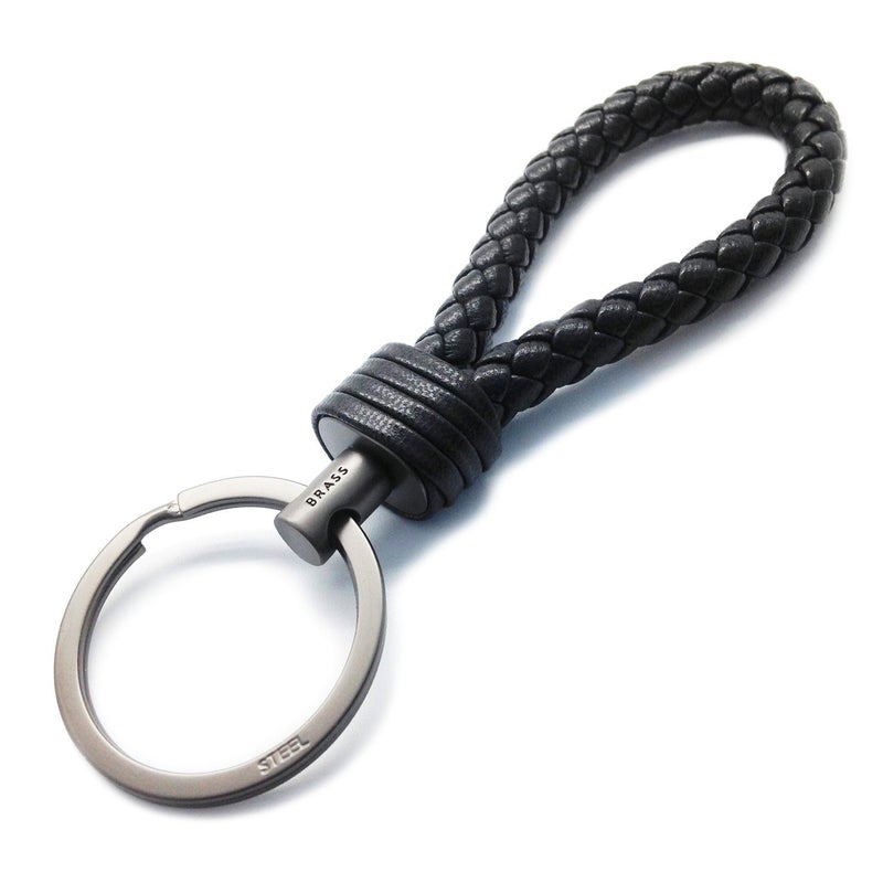 LABEN Key Chain Lambskin Handwoven Genuine Leather Keychain - Black - Image 1