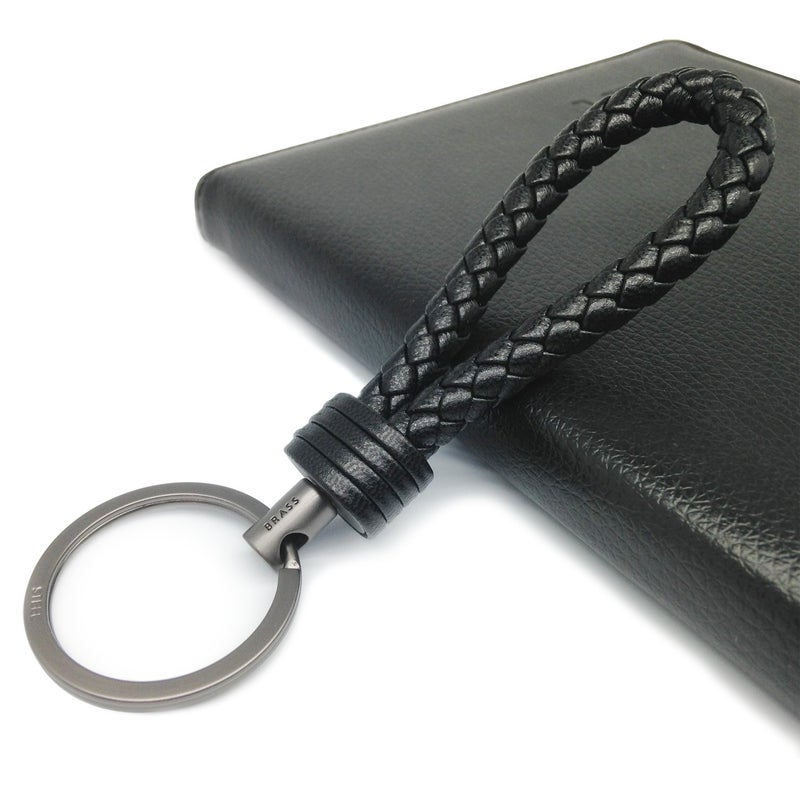 LABEN Key Chain Lambskin Handwoven Genuine Leather Keychain - Black - Image 5