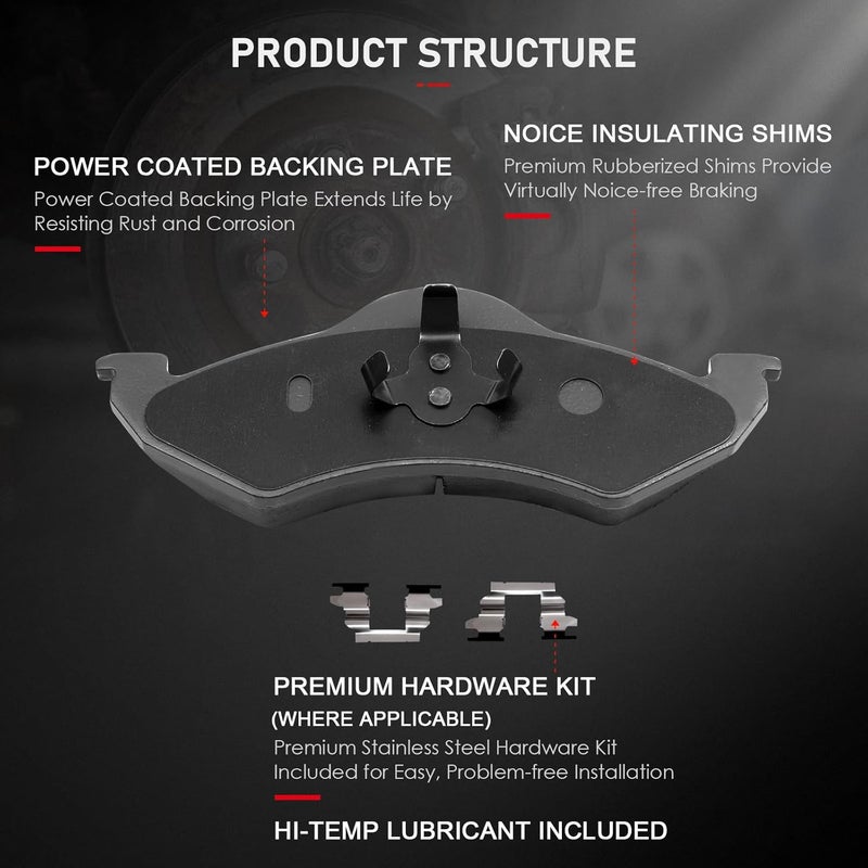 cciyu Front Ceramic Brake Pads Kit for 2000-2002 Dodge Dakota and Durango - 4pcs - Image 3