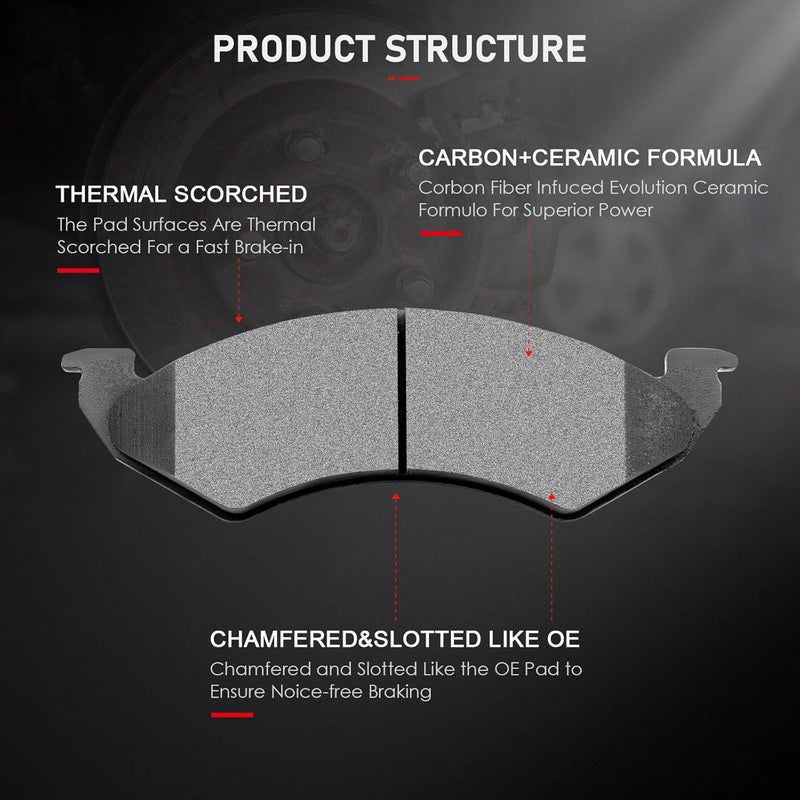 cciyu Front Ceramic Brake Pads Kit for 2000-2002 Dodge Dakota and Durango - 4pcs - Image 2