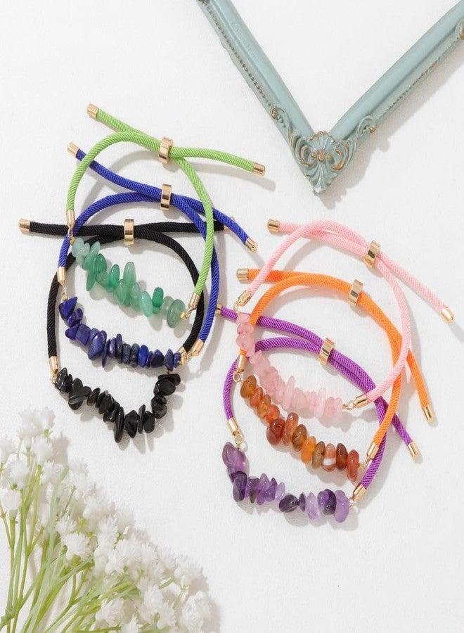 Pingyongchang Colorful Crystal Irregular Chips Bracelets for Women Healing Natural Stone Beads Stretch Bracelets Holiday Party Jewelry Gifts-Blue - Image 2