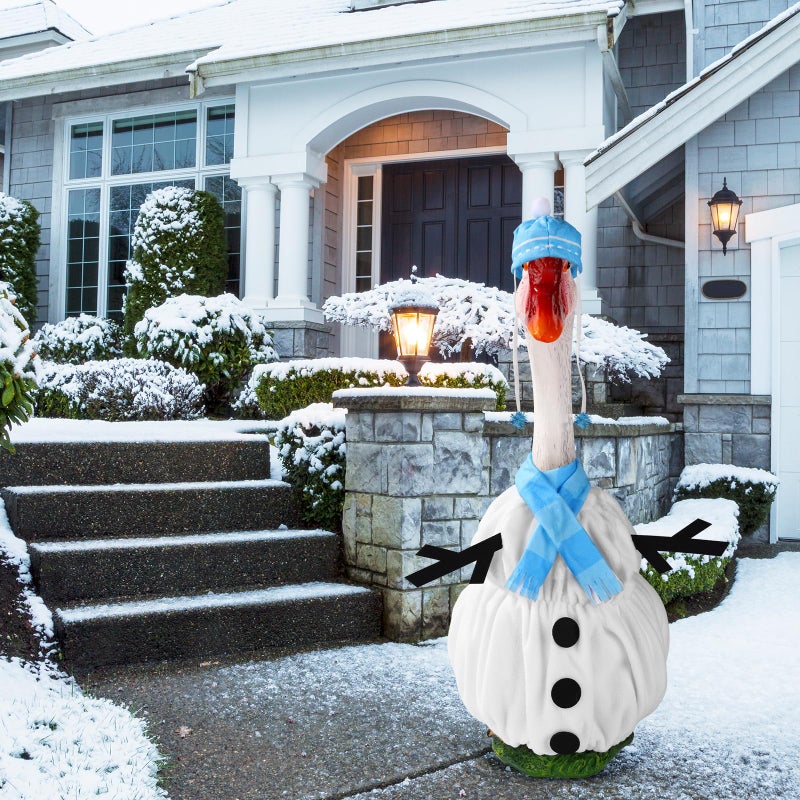 lasuroa Goose Outfit, Winter Goose Outfits for Cement Goose Cute Christmas Goose Costume Yard Goose Clothing Garden Statue Clothes for Outdoor Patio Porch Lawn Statueart Goose Decoration(Snowman) - Image 4
