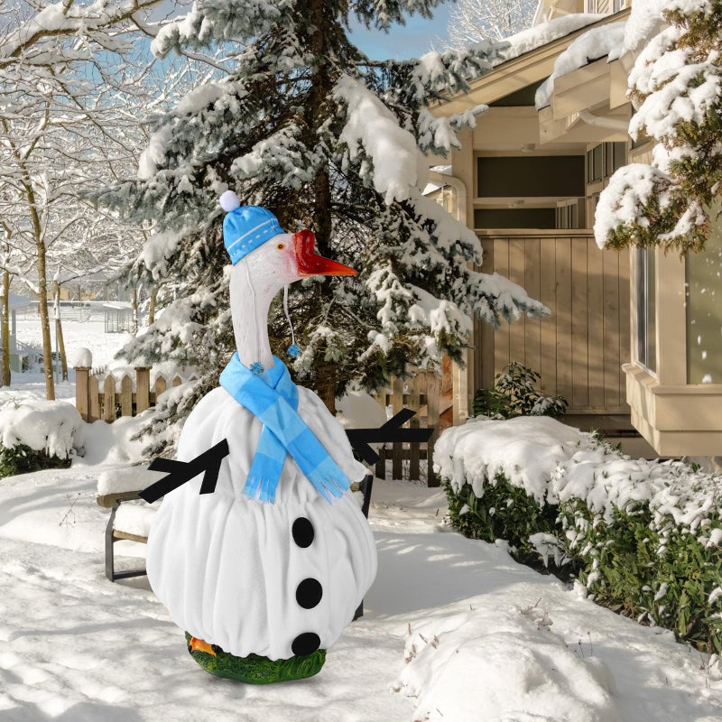 lasuroa Goose Outfit, Winter Goose Outfits for Cement Goose Cute Christmas Goose Costume Yard Goose Clothing Garden Statue Clothes for Outdoor Patio Porch Lawn Statueart Goose Decoration(Snowman) - Image 3