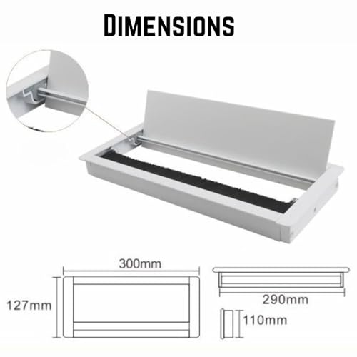 The AutoStory Aluminum Alloy Desk Grommet – Rectangular Metal Cable Wire Hole Cover Dust-Proof Lid for Office, Computer Table, TV Cabinet & Furniture – Cord Organizer (300mm*127mm Soft Close, Silver) - Image 3