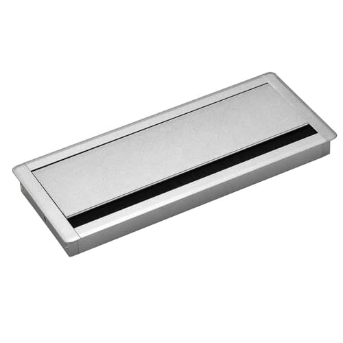 The AutoStory Aluminum Alloy Desk Grommet – Rectangular Metal Cable Wire Hole Cover Dust-Proof Lid for Office, Computer Table, TV Cabinet & Furniture – Cord Organizer (300mm*127mm Soft Close, Silver) - Image 1