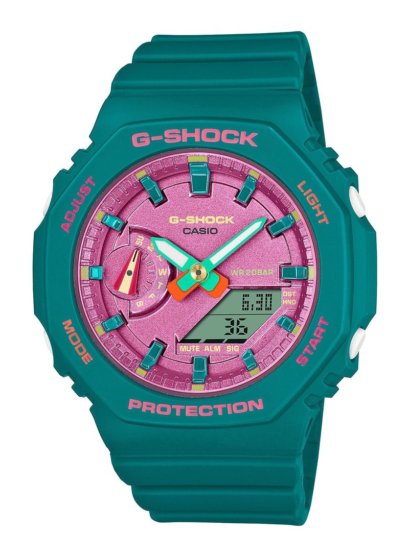 CASIO ساعة كاسيو جي شوك انالوج رقمية بسوار من الراتنج باللون الأخضر للنساء GMA-S2100BS-3A - Image 1