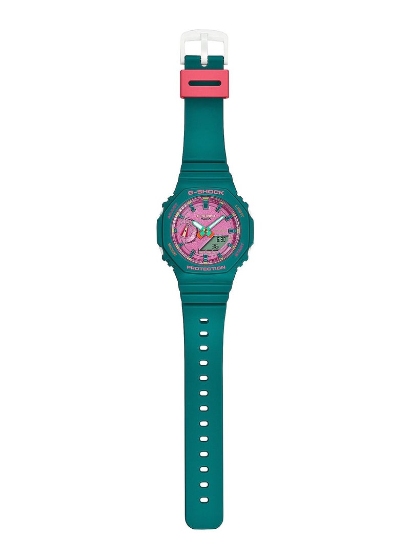 CASIO ساعة كاسيو جي شوك انالوج رقمية بسوار من الراتنج باللون الأخضر للنساء GMA-S2100BS-3A - Image 2