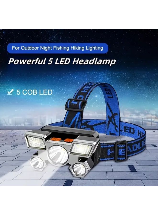 Ultra Bright Headlamp 5 COB Lights Wide Illumination USB Rechargeable For Outdoor Camping - Image 2