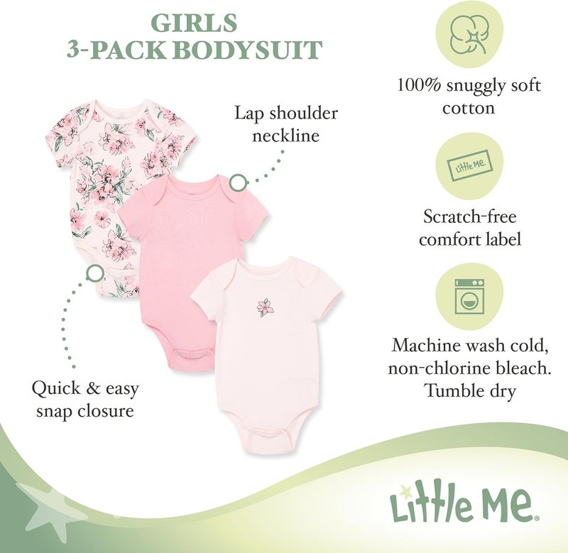 ليتل مي Little Me baby-girls 3-pack 100% Cotton Scratch Free Tag Onesies Onesies (pack of 3) - Image 3