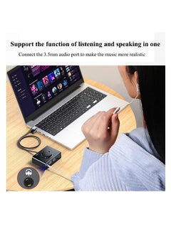 S25 Ultra External Sound Card with Volume Control, Plug Play USB Audio Adapter with 3.5mm Interface, USB Interface for PC Windows, Mac, Linux, Laptops, Headphones, Amplifier, Microphone, Black
