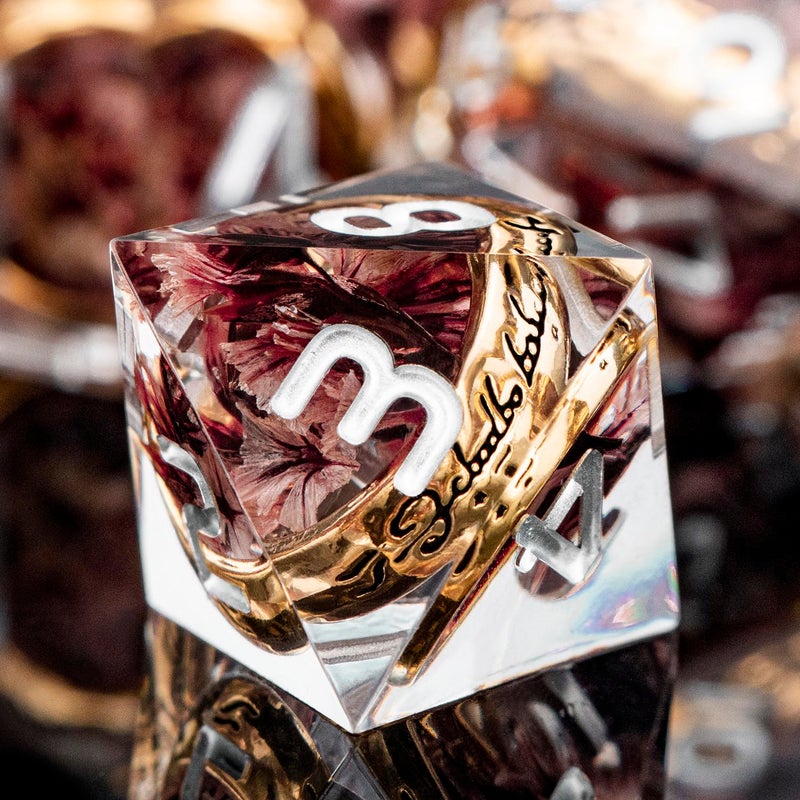 ORIFANTOU Magic Golden Ring DND Dice Set Sharp Edge Resin Dice with Case, Pink Flower Lord D and D Dice for use with D&D RPG Role Playing Games, Polyhedral Dice Set D20 D12 D10 D8 D6 - Image 5