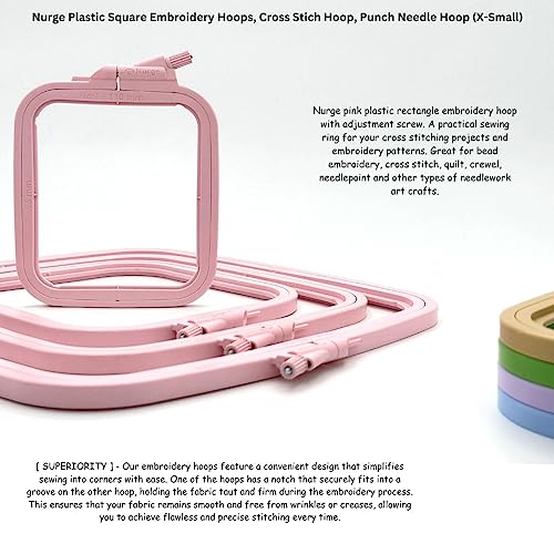 Nurge Square Embroidery Hoop - Plastic Cross Stitch Frame for Needlepoint & Embroidery - Adjustable Craft Hoop - Pink - No:1 (X Small) - Image 4