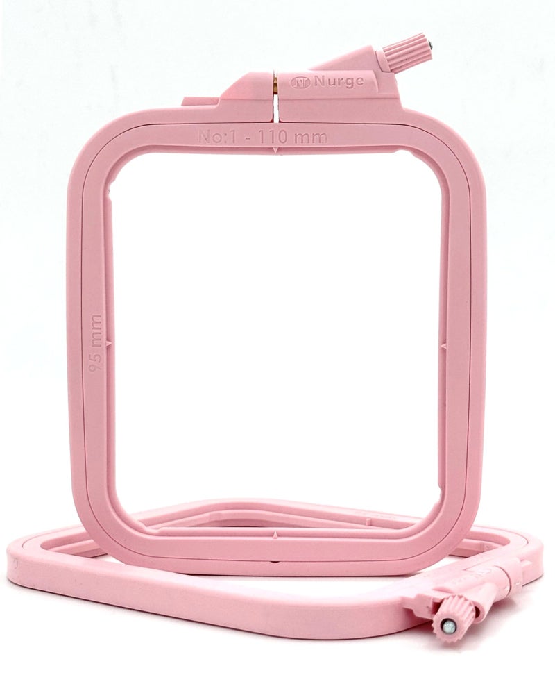 Nurge Square Embroidery Hoop - Plastic Cross Stitch Frame for Needlepoint & Embroidery - Adjustable Craft Hoop - Pink - No:1 (X Small) - Image 1