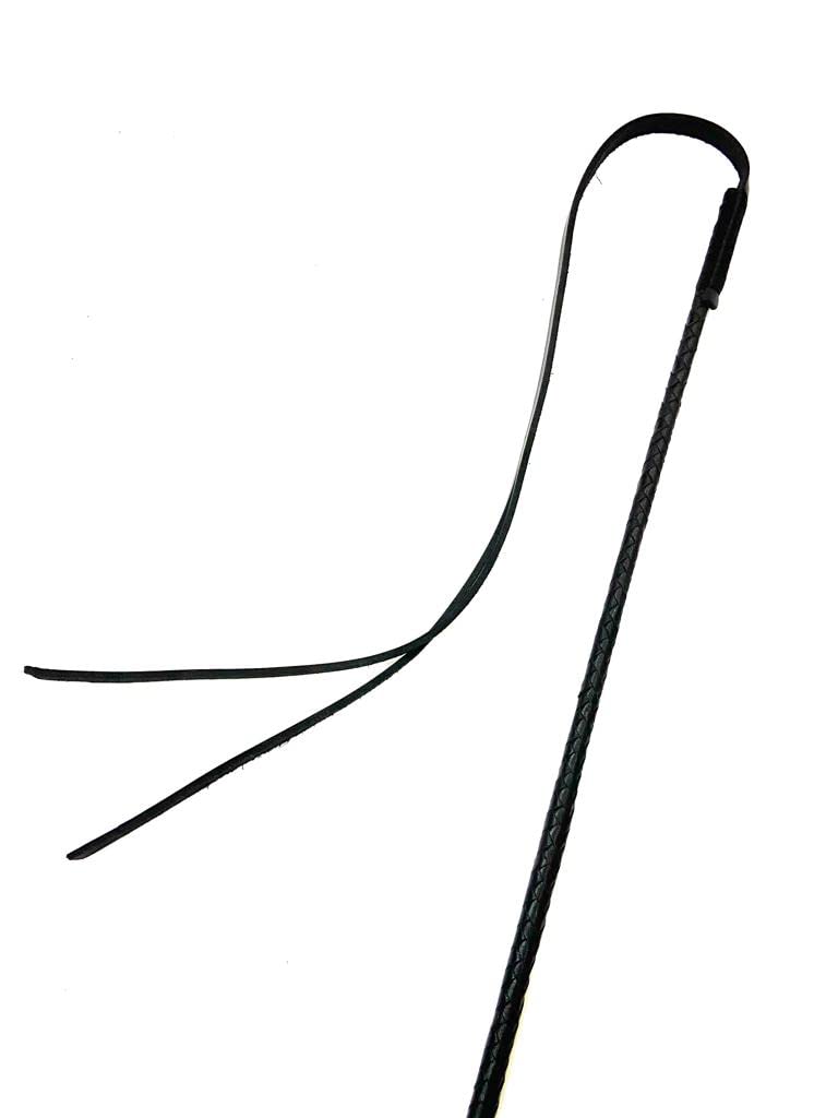 PETS TRIANGLE 40" Long Horse Training Stick with Genuine Leather Grip Handles and Leather Popper (Gray) - Image 2