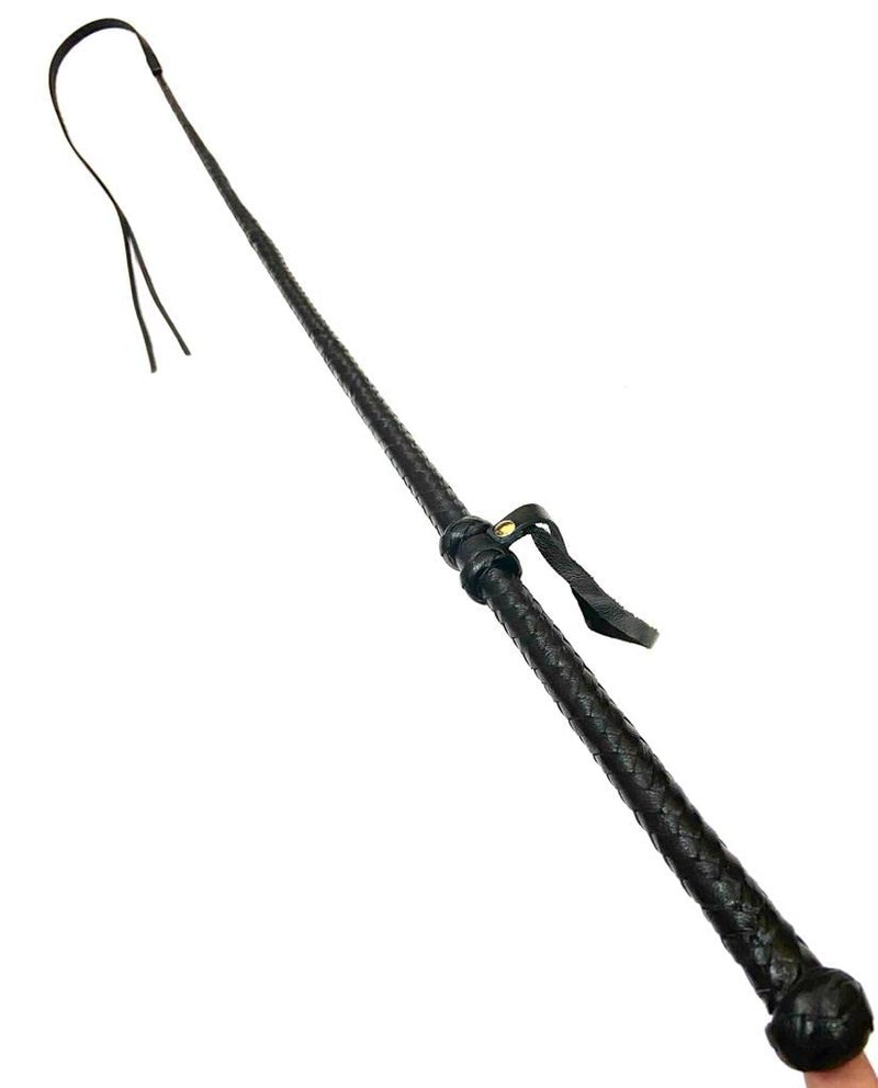 PETS TRIANGLE 40" Long Horse Training Stick with Genuine Leather Grip Handles and Leather Popper (Gray) - Image 3