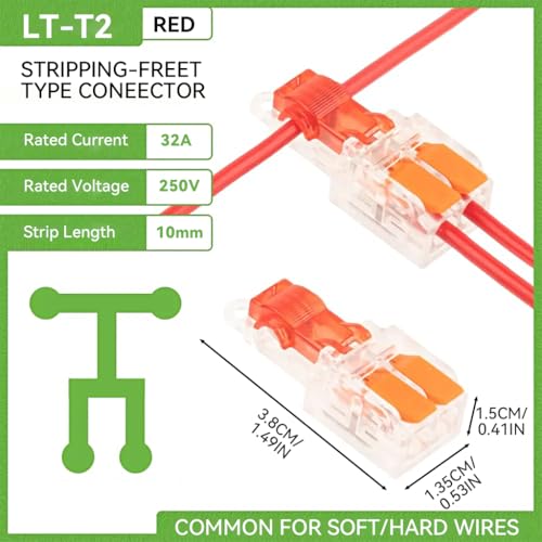 Serplex® 10Pcs Cable Spliters T-Type Lever Nut Wire Connector Quick Splice Terminal Block No-Solder Electrical Cable Connector for 1-in 1-out 1-in 2-out Connections Compatible with 20-22 Gauge Wires - Image 2