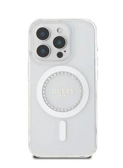 GUESS Magsafe IML Hard Case with Rhinestones Design for iPhone 16 Pro / Easy Snap-On/ Drop Protection/ Slim Profile - White  - Image 1