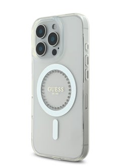 GUESS Magsafe IML Hard Case with Rhinestones Design for iPhone 16 Pro / Easy Snap-On/ Drop Protection/ Slim Profile - White  - Image 3