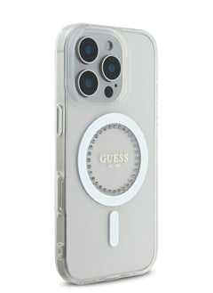 GUESS Magsafe IML Hard Case with Rhinestones Design for iPhone 16 Pro / Easy Snap-On/ Drop Protection/ Slim Profile - White  - Image 4
