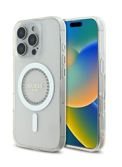 GUESS Magsafe IML Hard Case with Rhinestones Design for iPhone 16 Pro / Easy Snap-On/ Drop Protection/ Slim Profile - White  - Image 5