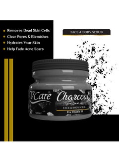 VCare Vcare Face and Body Scrub 500ml -Charcoal Powder|Pro Vitamin B5 |Charcoal Powder for a Healthy Glow  - Image 2