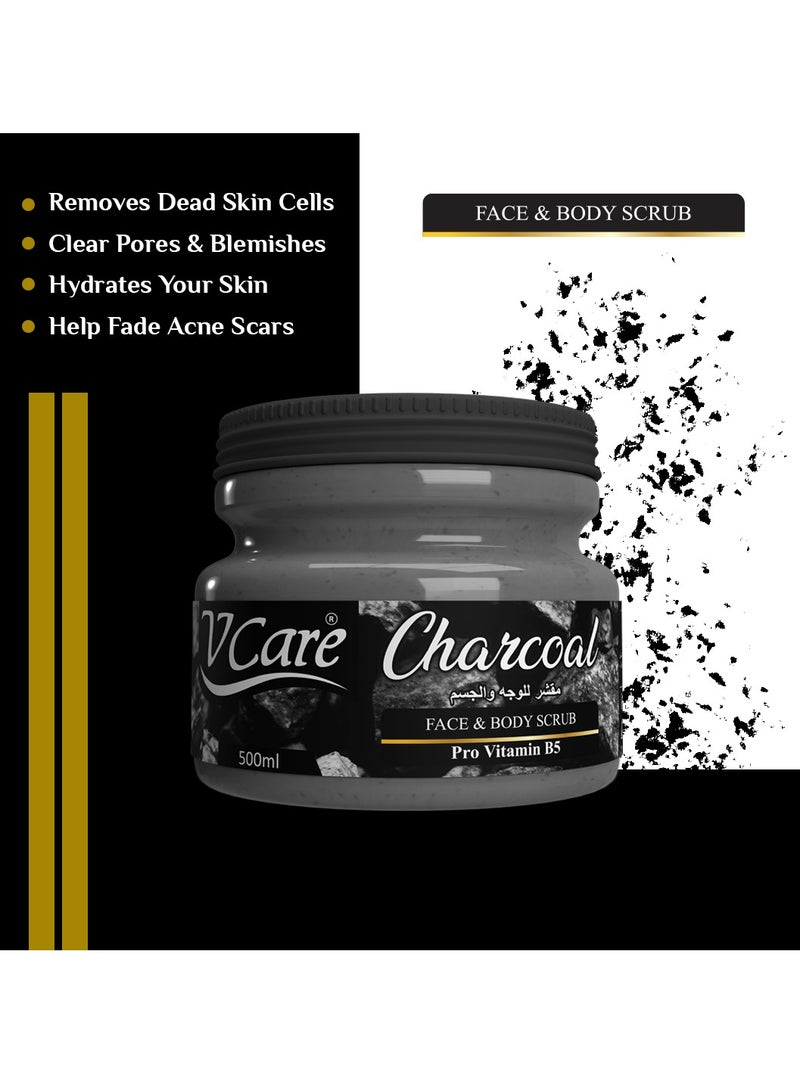 Vcare Face and Body Scrub 500ml -Charcoal Powder|Pro Vitamin B5 |Charcoal Powder for a Healthy Glow - Image 2