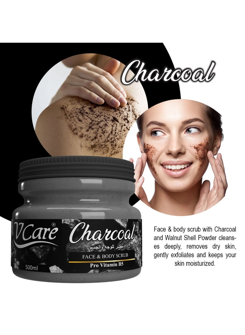 Vcare Face and Body Scrub 500ml -Charcoal Powder|Pro Vitamin B5 |Charcoal Powder for a Healthy Glow - Image 3