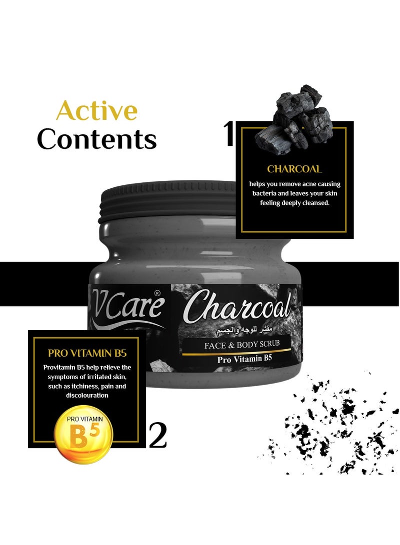 Vcare Face and Body Scrub 500ml -Charcoal Powder|Pro Vitamin B5 |Charcoal Powder for a Healthy Glow - Image 4