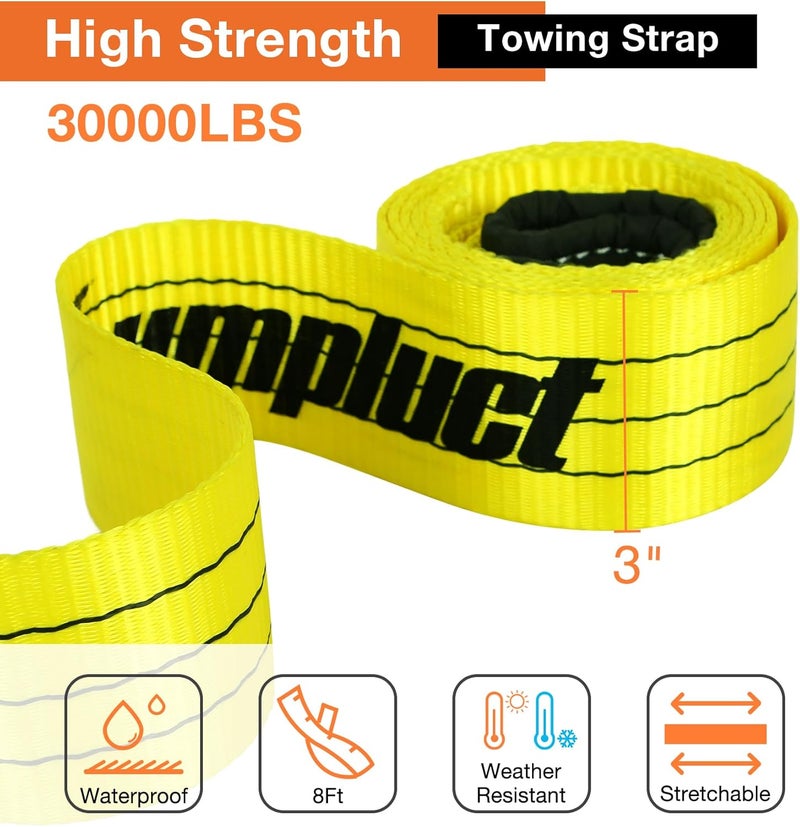 Sumpluct 3 Inch x 8 Foot Heavy Duty Tow Straps - 30,000 Pound Capacity - 2 Pack - Image 4