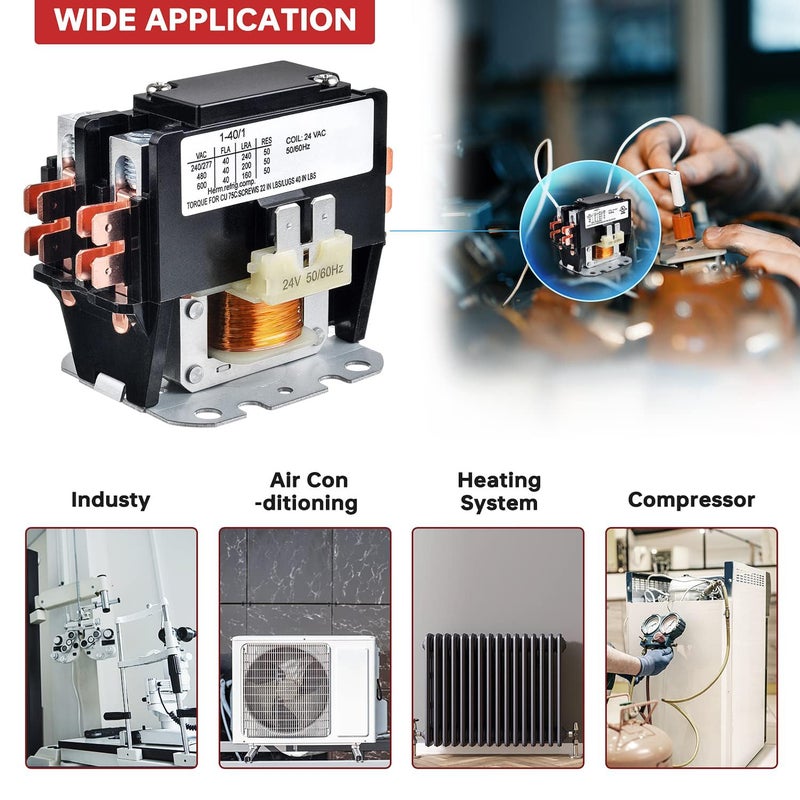 BOJACK 1 Poles FLA 40 Amp Coil 24 VAC Air Conditioner Condenser Compressor Contactor AC Definite Purpose Contactor - Image 5