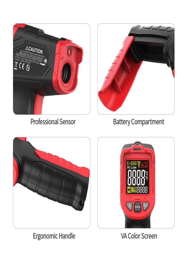 TASI Non-contact IR Infrared Thermometer Digital Handheld Temperature Tester 12:1 Pyrometer Color LCD Display with Backlight Centigrade Fahrenheit -50～480℃(-58～896℉) - Image 2