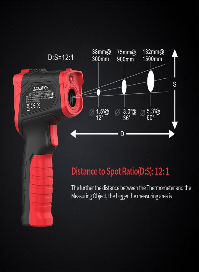TASI Non-contact IR Infrared Thermometer Digital Handheld Temperature Tester 12:1 Pyrometer Color LCD Display with Backlight Centigrade Fahrenheit -50～480℃(-58～896℉) - Image 3