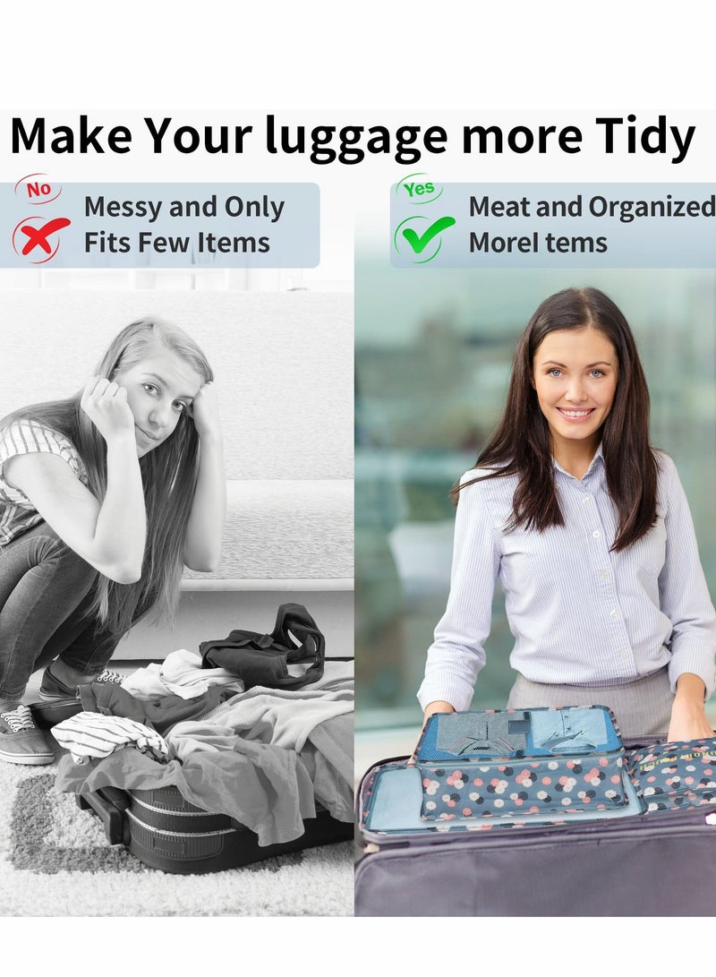 Packing Cubes for Travel, 6 Pcs Travel Cubes Suitcase Organiser Bags Travel Organiser Packing Bags for Shoes Clothes Storage Bags (Blue Flower) - Image 3