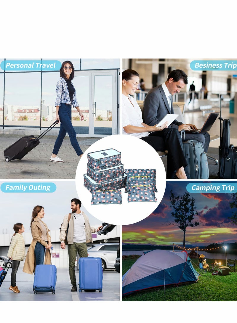 Packing Cubes for Travel, 6 Pcs Travel Cubes Suitcase Organiser Bags Travel Organiser Packing Bags for Shoes Clothes Storage Bags (Blue Flower) - Image 2