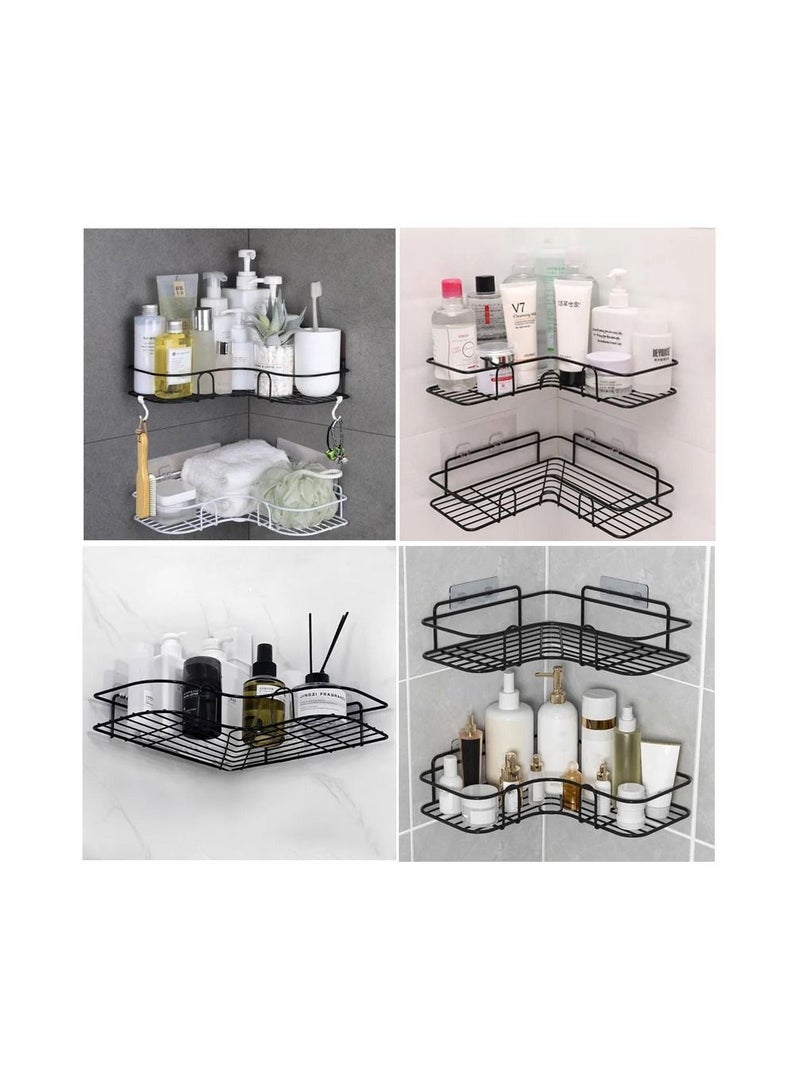 2-Pieces Bathroom Shelf Shower Corner Wall Mount Shampoo Storage Holder with Suction Cup No Drilling Kitchen Storage Bathroom Accessories - Image 1